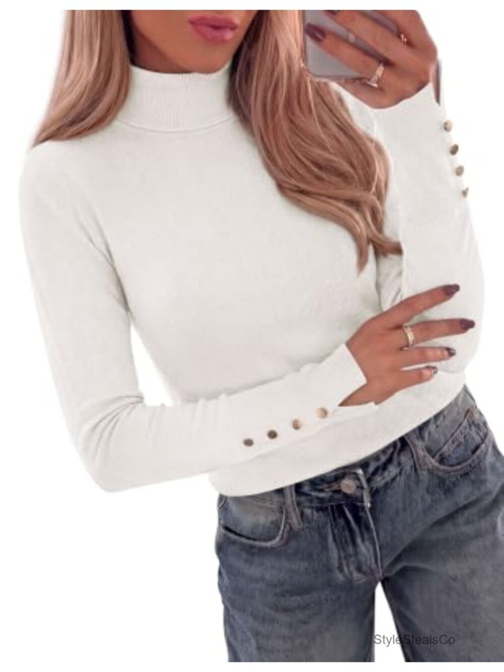 Turtleneck Pullover Sweater Long Sleeve Knit Top